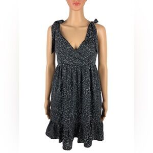Tiny Dot V Neck Ruffle Mini Dress with Strap Ties